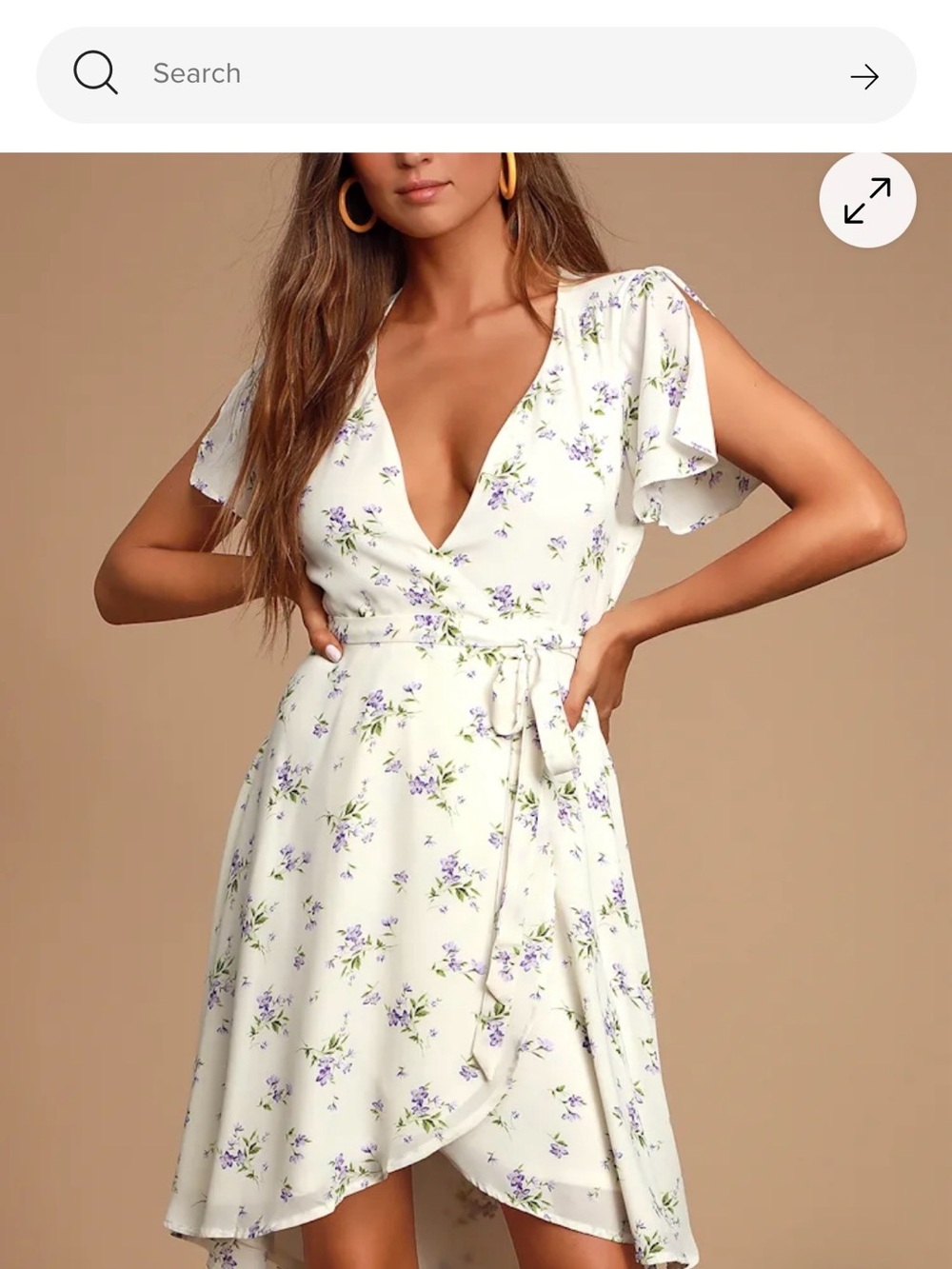 Floral V-Neck Wrap Dress in Cream with Purple Blooms NWT